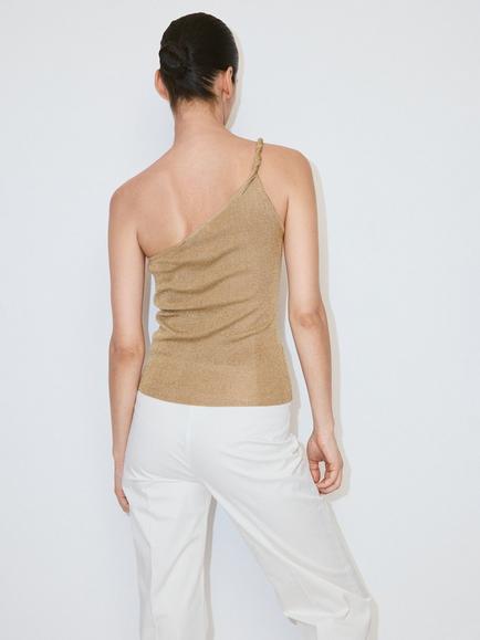Mango Asymmetric One-Shoulder Knit Top, Gold - view 2, Gold