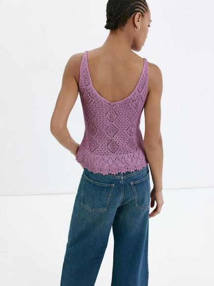 Mango Scoop Neck Crochet Camisole, Purple - view 2, Purple