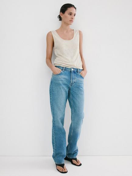 Mango Sleeveless Linen Vest Top, Stone, Stone