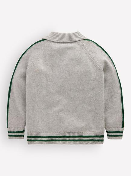 Mini Boden Kids' Cotton Zip-Up Varsity Jumper, Grey Marl - view 2, Grey Marl
