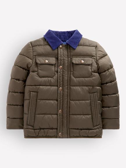 Mini Boden Kids' Baffled Collar Padded Jacket, Khaki, Khaki