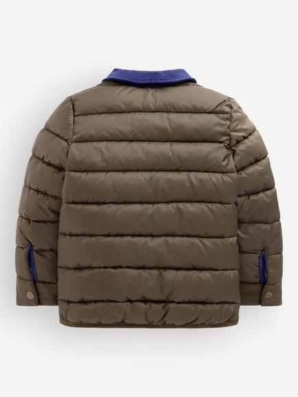 Mini Boden Kids' Baffled Collar Padded Jacket, Khaki - view 2, Khaki