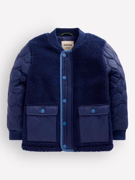 Mini Boden Kids' Borg Bomber Jacket, Medieval Blue, Medieval Blue