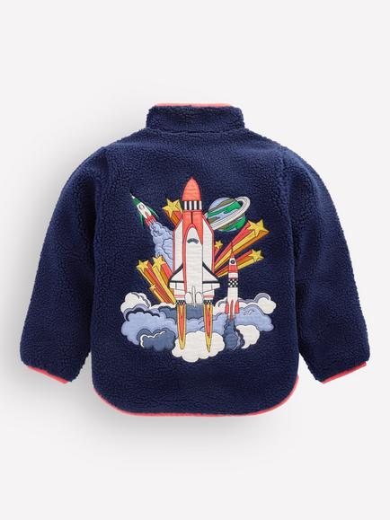 Mini Boden Kids' Borg Appliqué Jacket, College Navy Space - view 2, College Navy Space