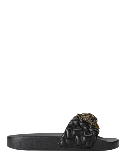 Kurt Geiger London Large Meena Eagle Quilted Sliders, Black, Black
