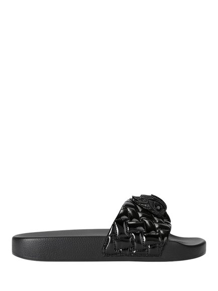 Kurt Geiger London Large Meena Eagle Patent Quilted Sliders, Black, Black