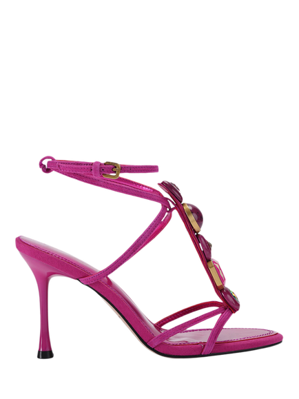 Kurt Geiger London LouLou Suede Embellished Stiletto Heel Strappy Sandals, Fuchsia, Fuchsia