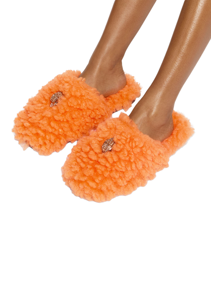 Kurt Geiger London Kensington Faux Fur Slippers, Orange - view 2, Orange