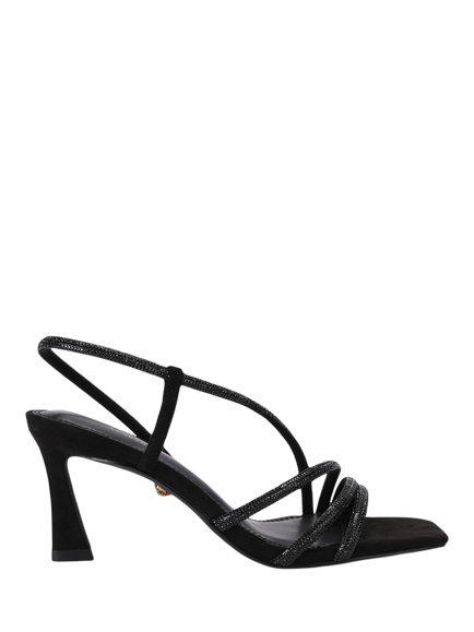 Kurt Geiger London Annabel Low Embellished Flared Heel Strappy Sandals, Black, Black