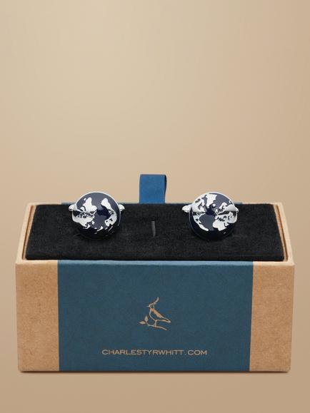 Charles Tyrwhitt Globe Cufflinks, Navy - view 2, Navy