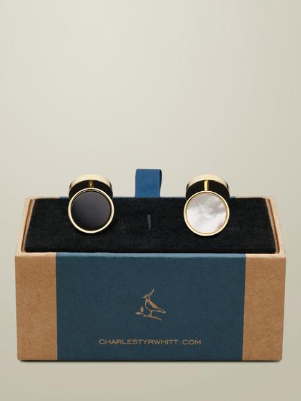 Charles Tyrwhitt Mother of Pearl & Onyx Evening Cufflinks - view 2, Gold
