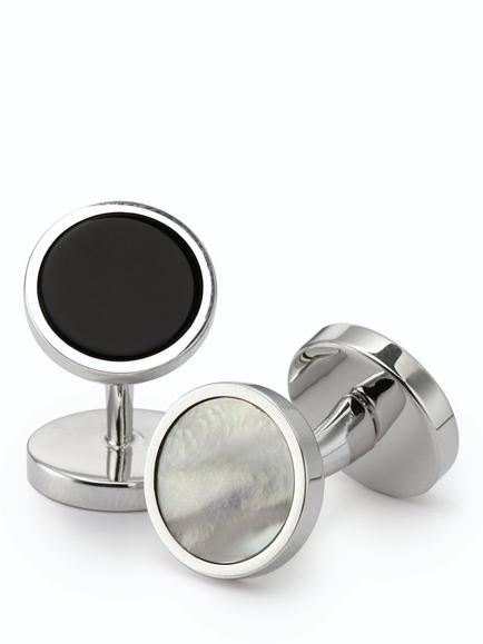 Charles Tyrwhitt Mother of Pearl & Onyx Evening Cufflinks, Silver Grey