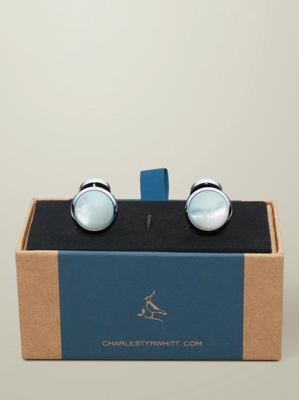 Charles Tyrwhitt Mother of Pearl Cufflinks, Blue - view 2, Blue