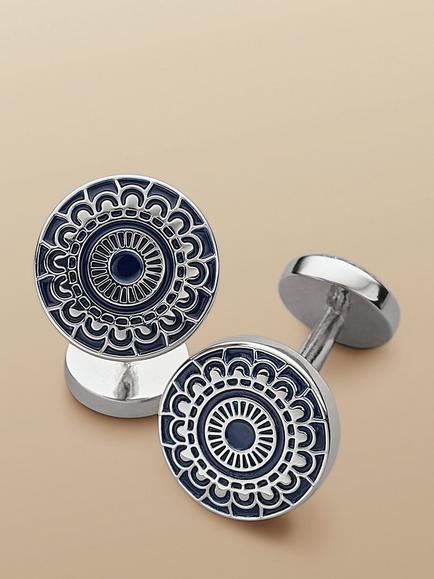 Charles Tyrwhitt Patterned Enamel Cufflinks, Navy, Navy