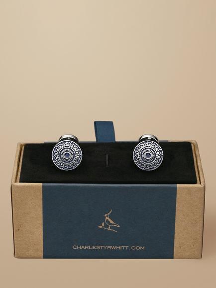 Charles Tyrwhitt Patterned Enamel Cufflinks, Navy - view 2, Navy