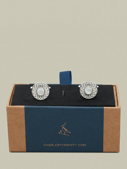 Charles Tyrwhitt Mother of Pearl Round Cufflinks, Silver Grey - view 2, Silver Grey