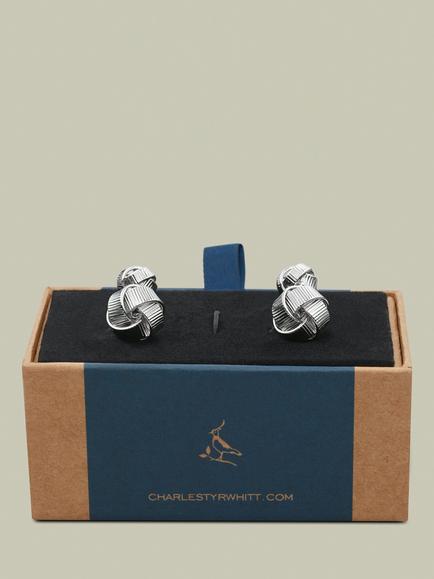 Charles Tyrwhitt Textured Knot Reversible Cufflinks, Silver Grey - view 2, Silver Grey