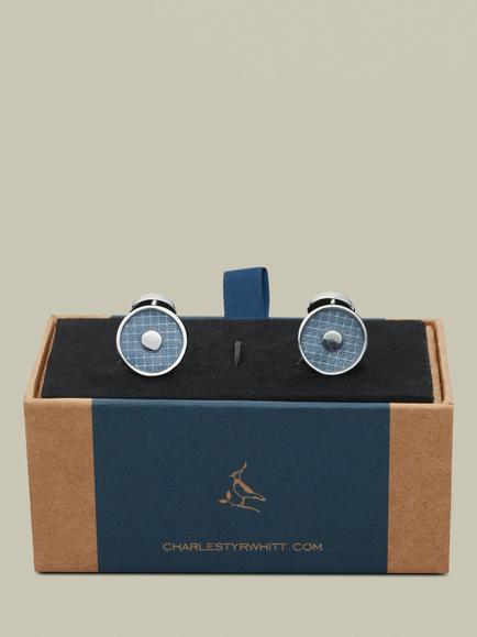 Charles Tyrwhitt Enamel Round Cufflinks - view 2, Light Blue