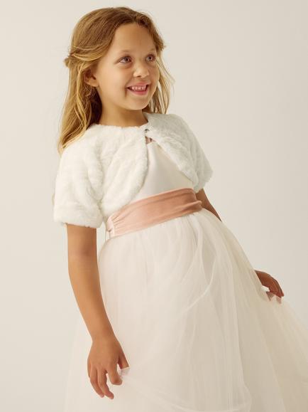 Monsoon Baby Rose Faux Fur Cardigan, Ivory, Ivory