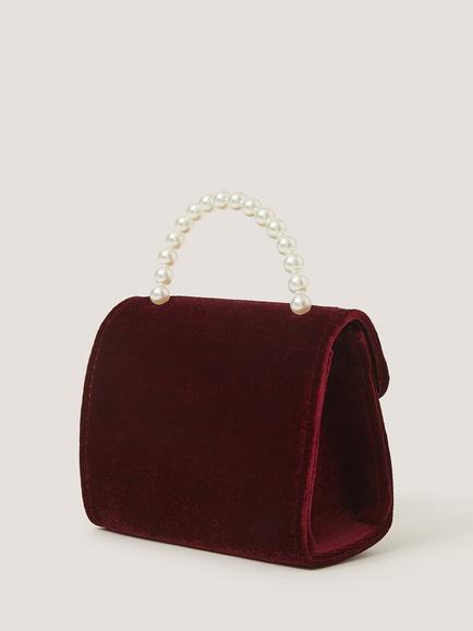 Monsoon Kids' Velvet Floral Embroidered Bag, Burgundy - view 2, Burgundy