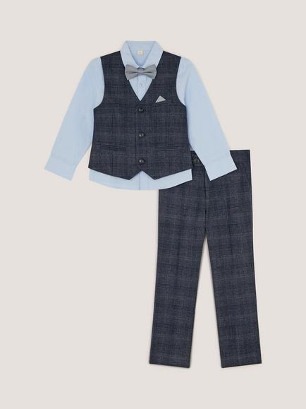 Monsoon Kids' Rufus Check 4-Piece Suit Set, Grey, Grey