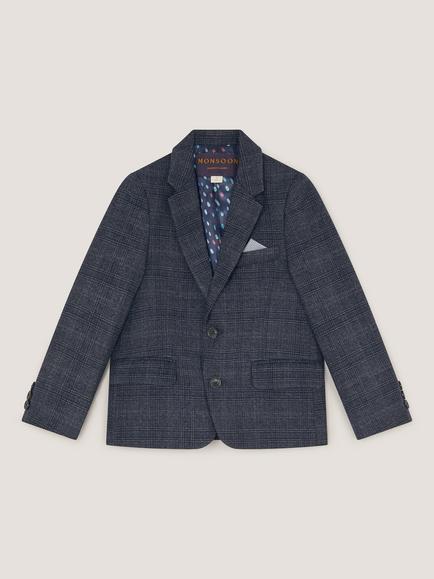 Monsoon Kids' Rufus Check Single-Breasted Blazer, Grey, Grey