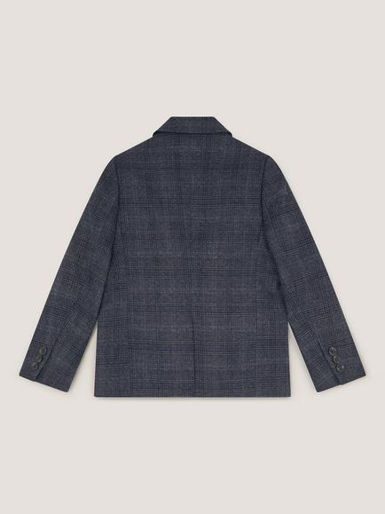 Monsoon Kids' Rufus Check Single-Breasted Blazer, Grey - view 2, Grey
