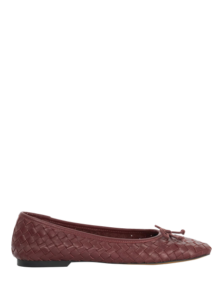 Dune London Wide Fit Woven Leather Ballet Flats, Burgundy, Burgundy