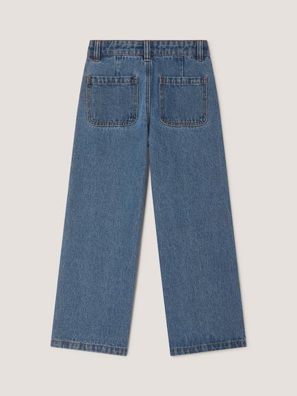 Monsoon Kids' Embellished Butterfly Wide Leg Jeans, Blue - view 2, Blue