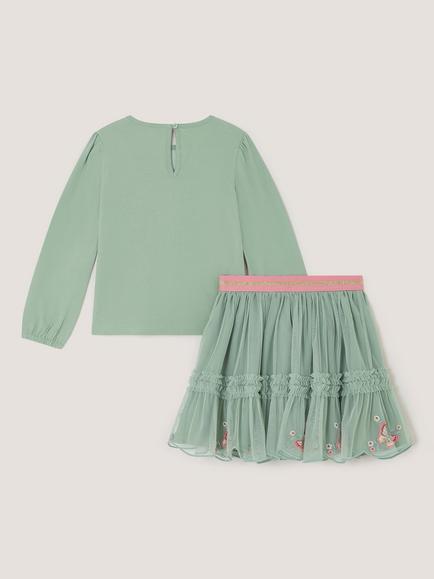 Monsoon Kids' Long Sleeve Unicorn Top and Skirt Set, Green - view 2, Green