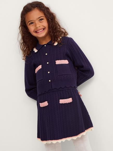 Monsoon Kids' Cable Knit Skirt, Navy, Navy