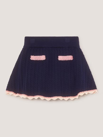 Monsoon Kids' Cable Knit Skirt, Navy - view 2, Navy