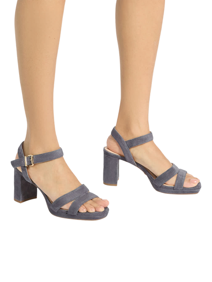 Dune London Manifesting Suede Block Heeled Sandals, Grey - view 2, Grey