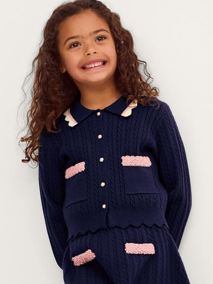 Monsoon Kids' Cable Knit Cardigan, Navy, Navy
