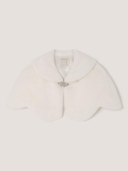 Monsoon Kids' Scallop Faux Fur Cape, Ivory, Ivory