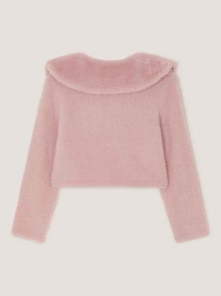 Monsoon Kids' Faux Fur Collar Cardigan, Dusky Pink - view 2, Dusky Pink