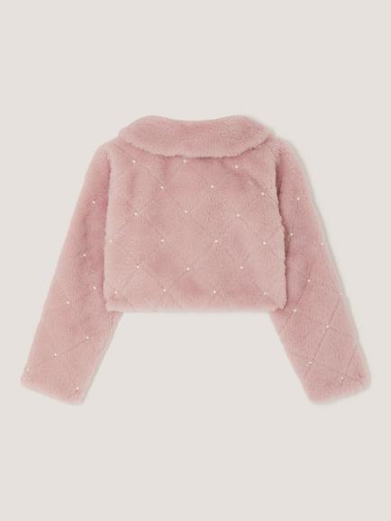 Monsoon Kids' Posie Pearl Faux Fur Jacket, Pink - view 2, Pink