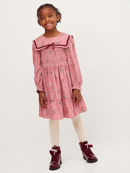 Monsoon Kids' Long Sleeve Ditsy Floral Collared Dress, Pink, Pink