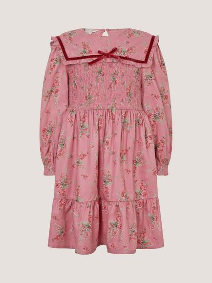 Monsoon Kids' Long Sleeve Ditsy Floral Collared Dress, Pink - view 2, Pink