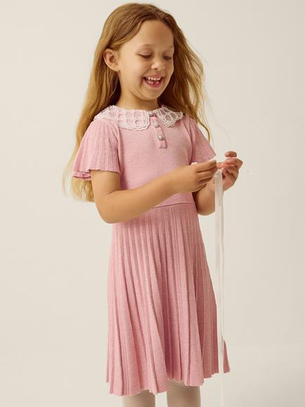 Monsoon Kids' Knitted Short Sleeve Dress, Pale Pink, Pale Pink