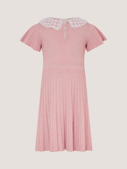 Monsoon Kids' Knitted Short Sleeve Dress, Pale Pink - view 2, Pale Pink
