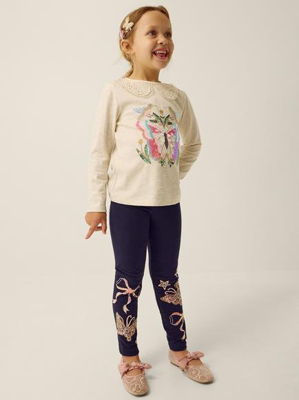 Monsoon Kids' Merais Sequin Embellished Leggings, Navy, Navy