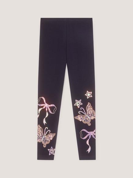 Monsoon Kids' Merais Sequin Embellished Leggings, Navy - view 2, Navy