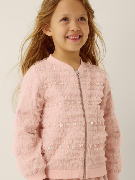 Monsoon Kids' Carolyn Ruffle Bomber Jacket, Pink, Pink