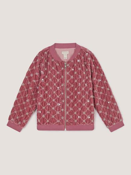 Monsoon Kids' Gracie Embellished Velour Bomber Jacket, Pink, Pink