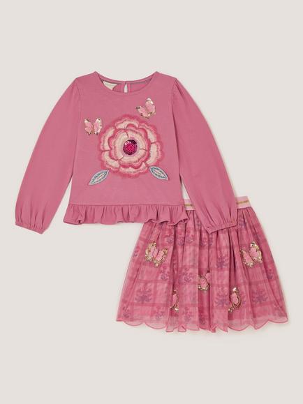 Monsoon Kids' Embroidered Top and Skirt Set, Pink - view 2, Pink