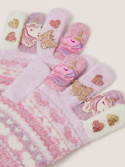 Monsoon Kids' Knitted Unicorn Gloves, Multi - view 2, Multi