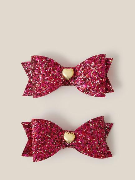 Monsoon Kids' Glitter Bow Hair Clip, Pack of 2, Cherry, Cherry