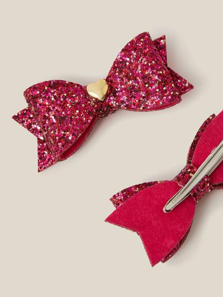 Monsoon Kids' Glitter Bow Hair Clip, Pack of 2, Cherry - view 2, Cherry