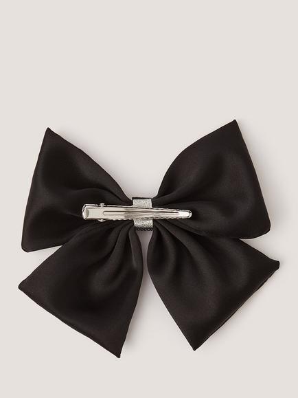 Monsoon Kids' Layered Satin Bow Hair Clip, Black - view 2, Black